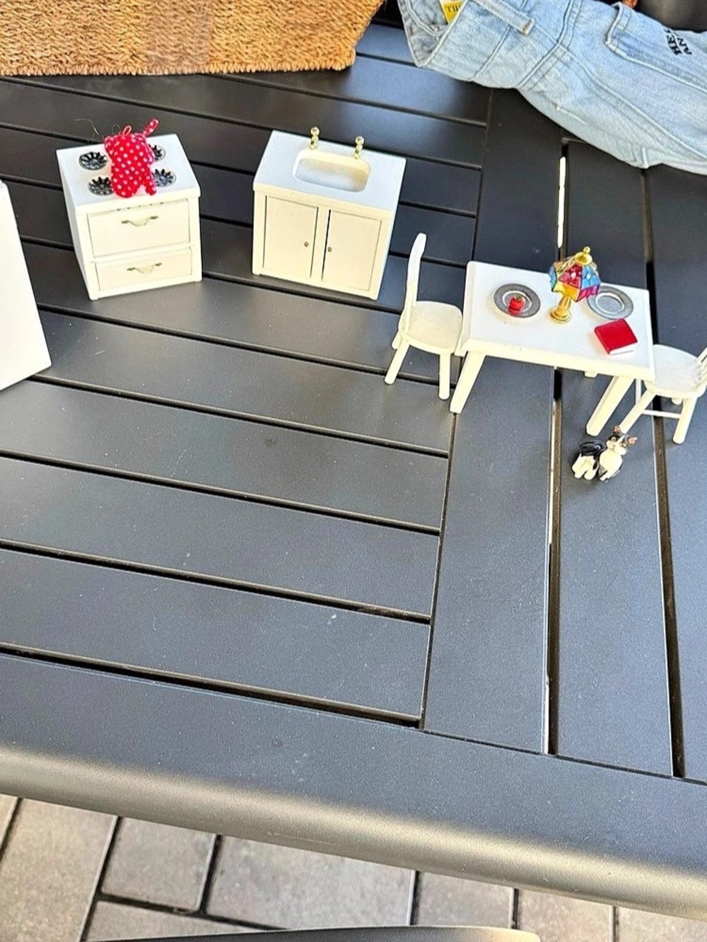 Miniature White Furniture Set with Red Polka-Dot Accessories